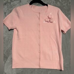 Coquette Girl Cottagecore Button Up Top Pastel Pink Floral